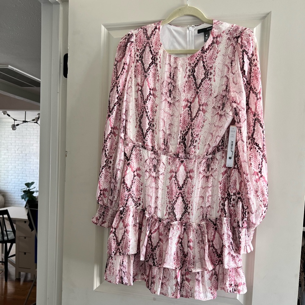 🤎 AQUA Snake Print Metallic Mini Dress – Bloomingdale’s Exclusive – Size M ✨ - Picture 7 of 8